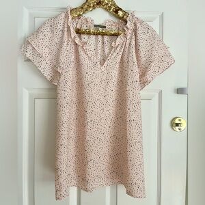 Pleione Pink Short Sleeve Blouse with Ruffle Sleeves